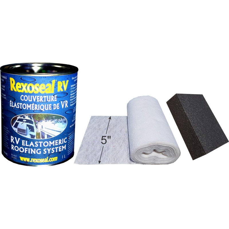 Rexoseal RV Roof Leak, Crack & Hole Repair Kit - Waterproofing and Protective RV Roof Coating Sealant - White, 1 Quart